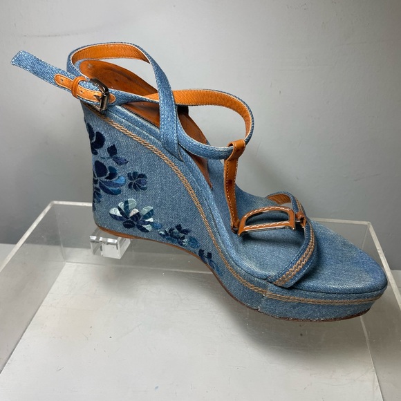 DIOR shoes /DIOR blue denim wedge platform sandals sz 40 us 9.5 made in italy - Picture 6 of 14